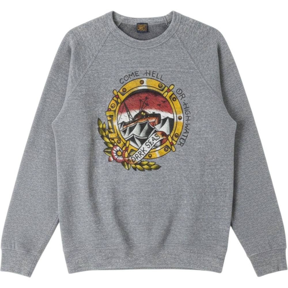 Dark Seas Sweatshirt Mens L Grey Made USA Come Hell High Water Nautical Graphic